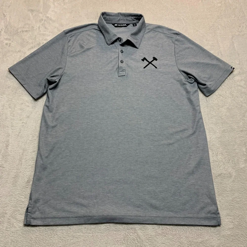 Travis Mathew Polo Shirt Mens L Gray Short‎ Sleeve Lumberjack Axe Man
